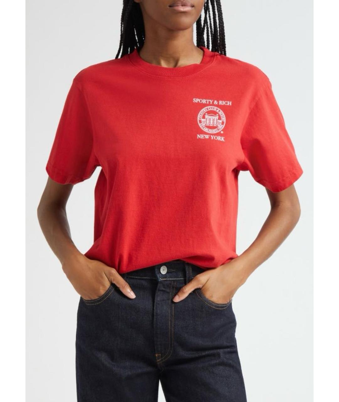 SPORTY AND RICH Красная хлопковая футболка, фото 2