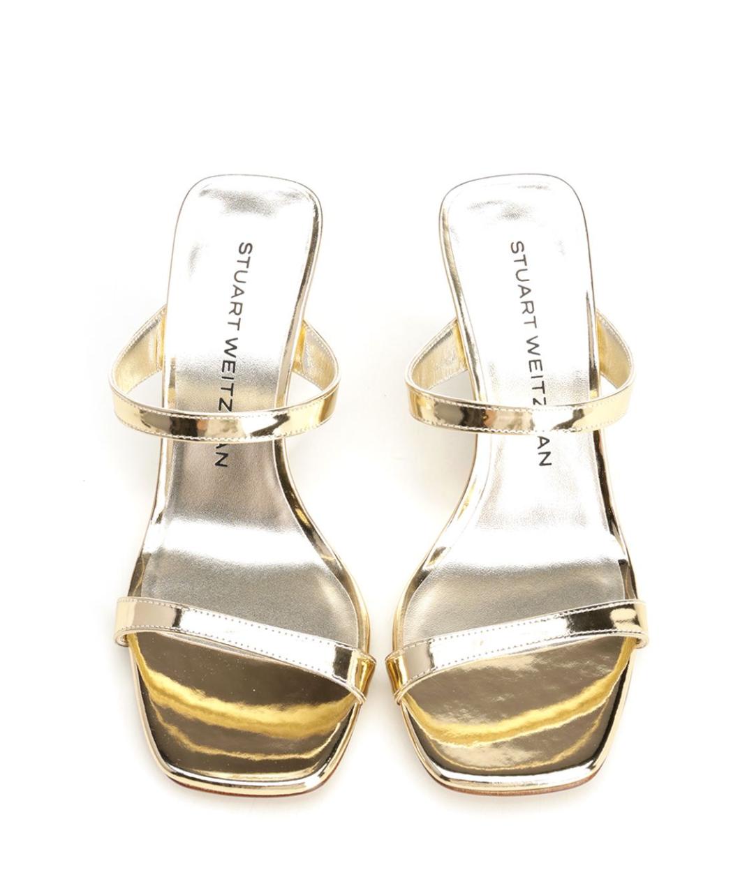 STUART WEITZMAN Золотые кожаные босоножки, фото 5