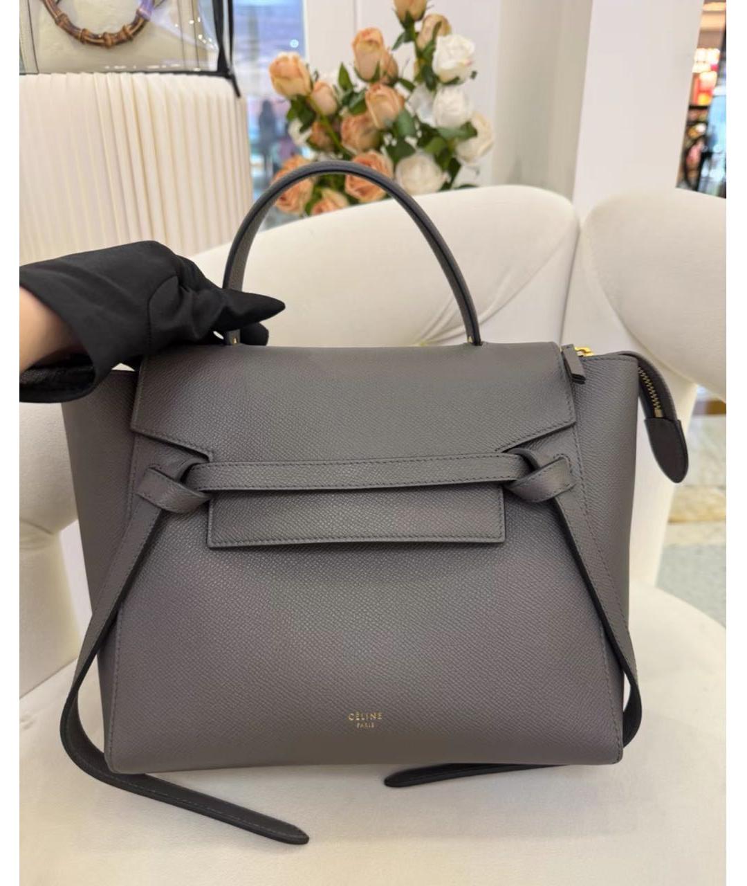 CELINE Серая кожаная сумка через плечо, фото 5