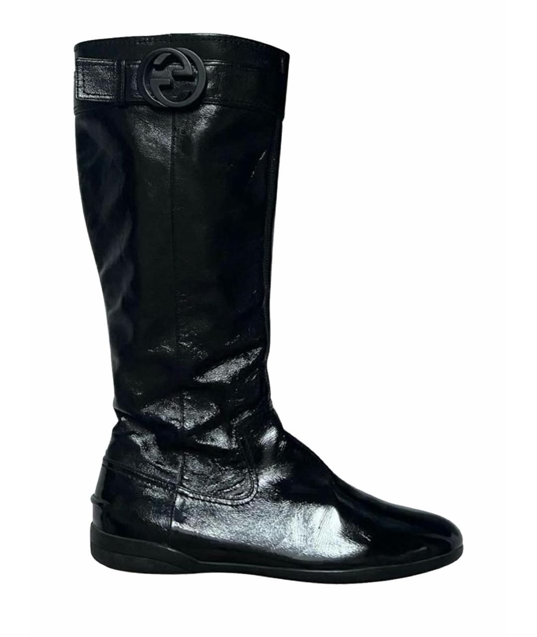 GUCCI Черные сапоги из лакированной кожи, фото 1
