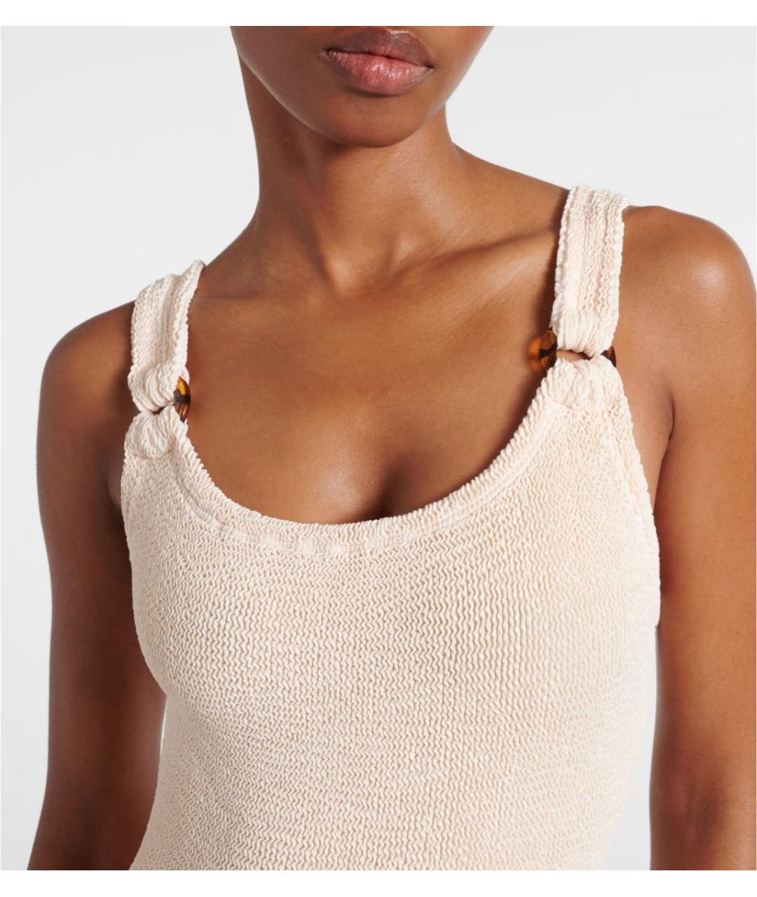 HUNZA G Бежевый полиамидовый купальник, фото 4