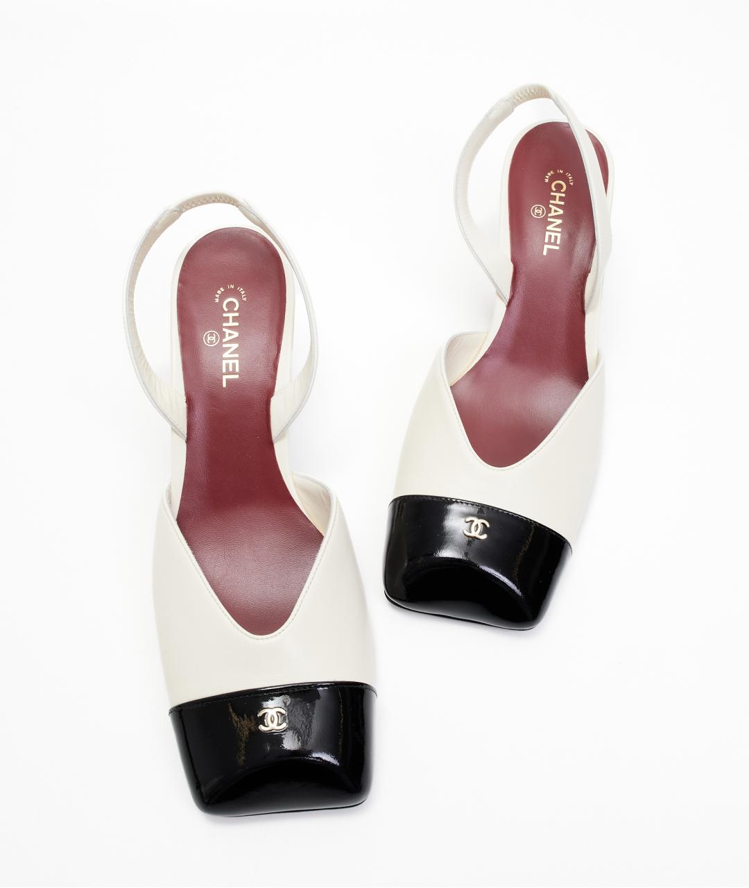 CHANEL Белые кожаные лодочки на низком каблуке, фото 4