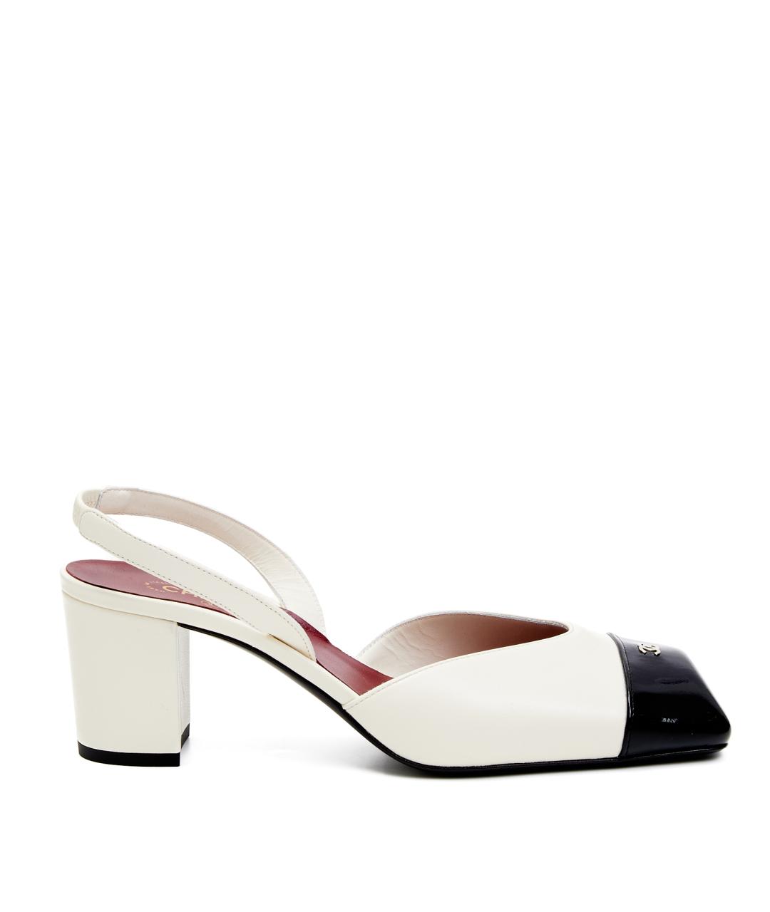 CHANEL Белые кожаные лодочки на низком каблуке, фото 7