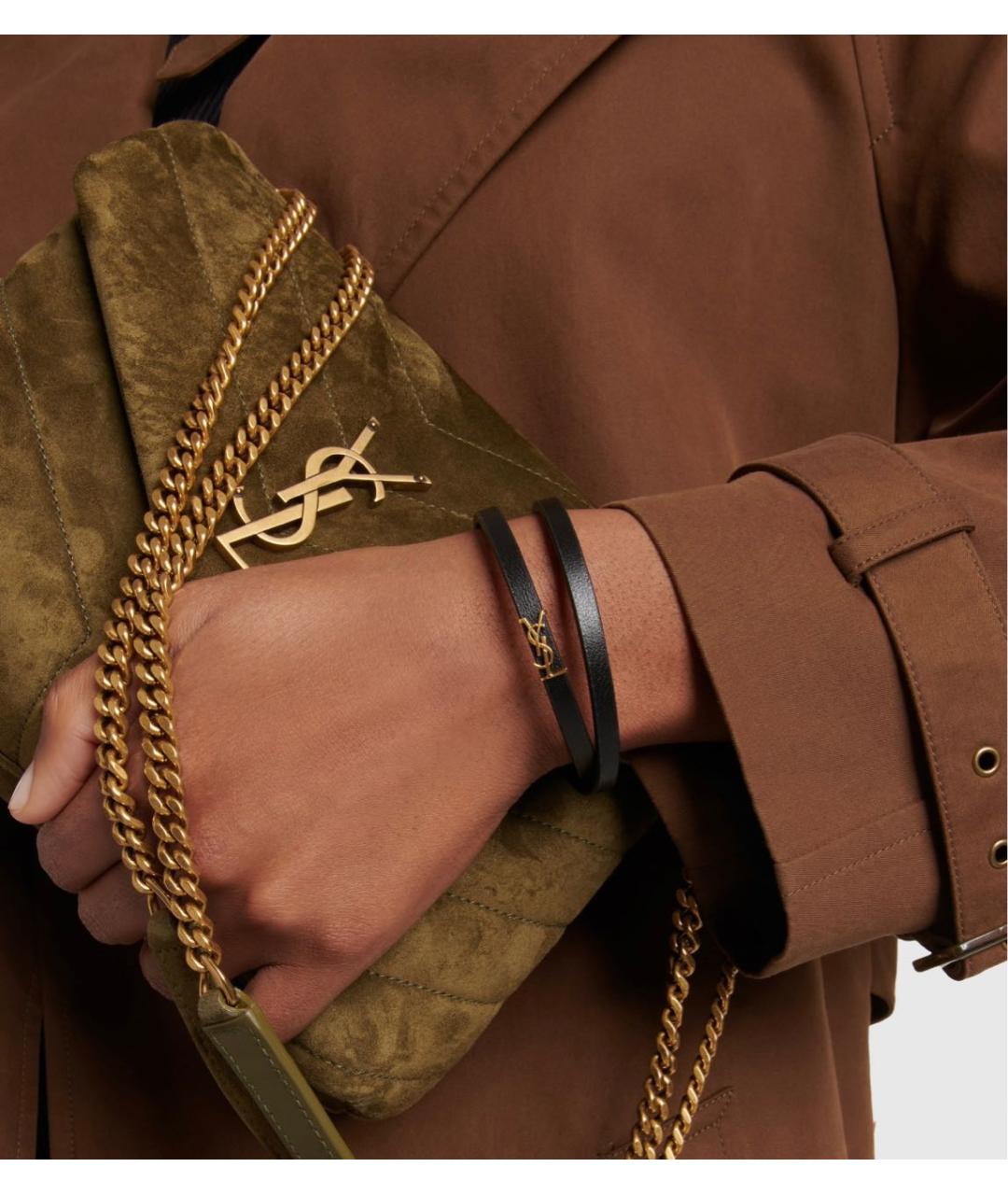 SAINT LAURENT Черный кожаный браслет, фото 6