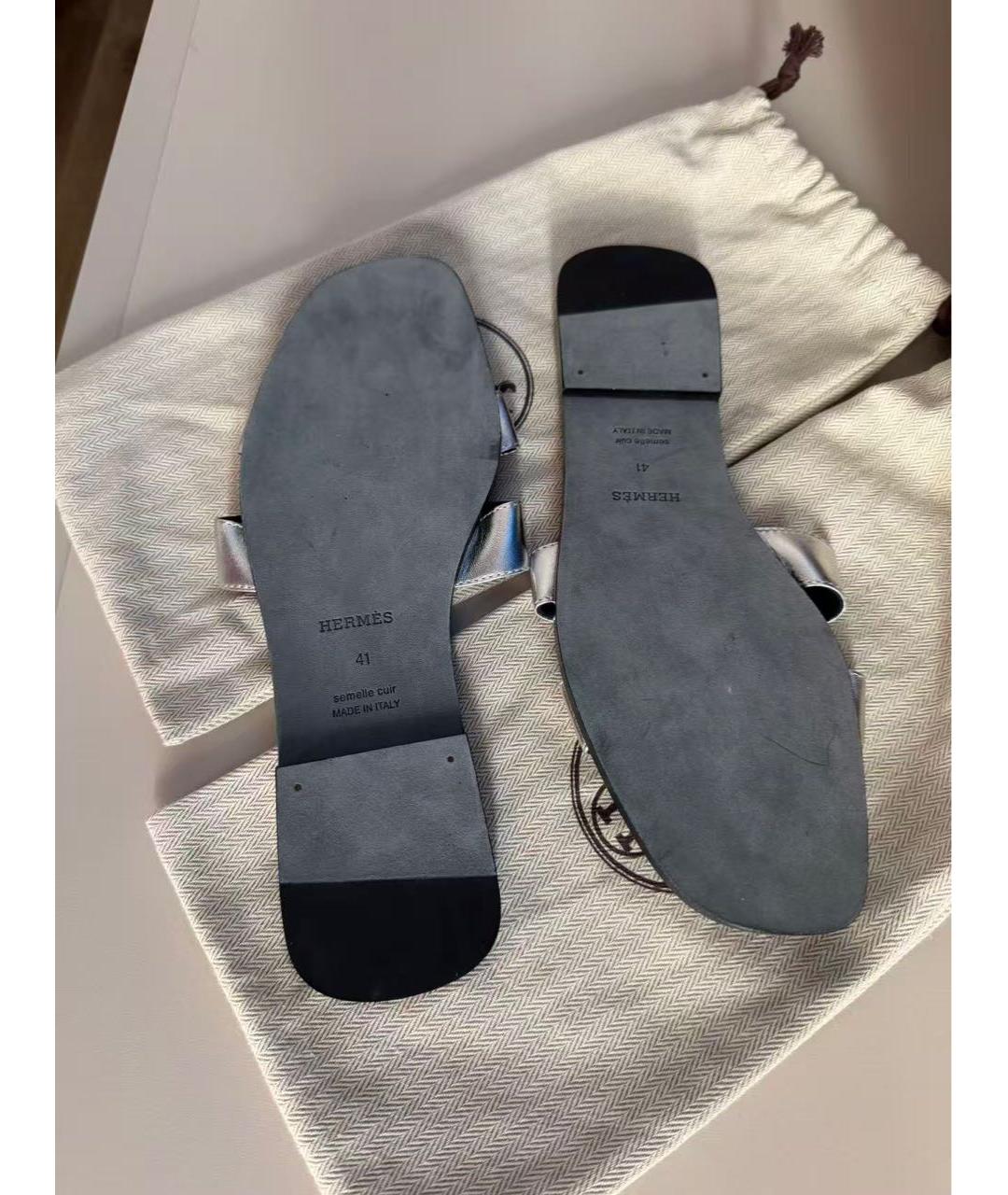 HERMES Серебряные кожаные босоножки, фото 2