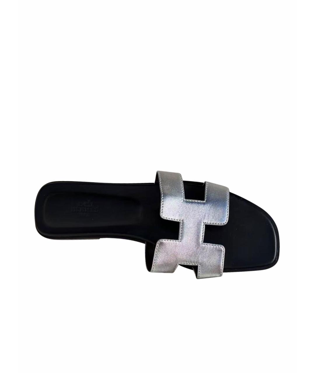 HERMES Серебряные кожаные босоножки, фото 3