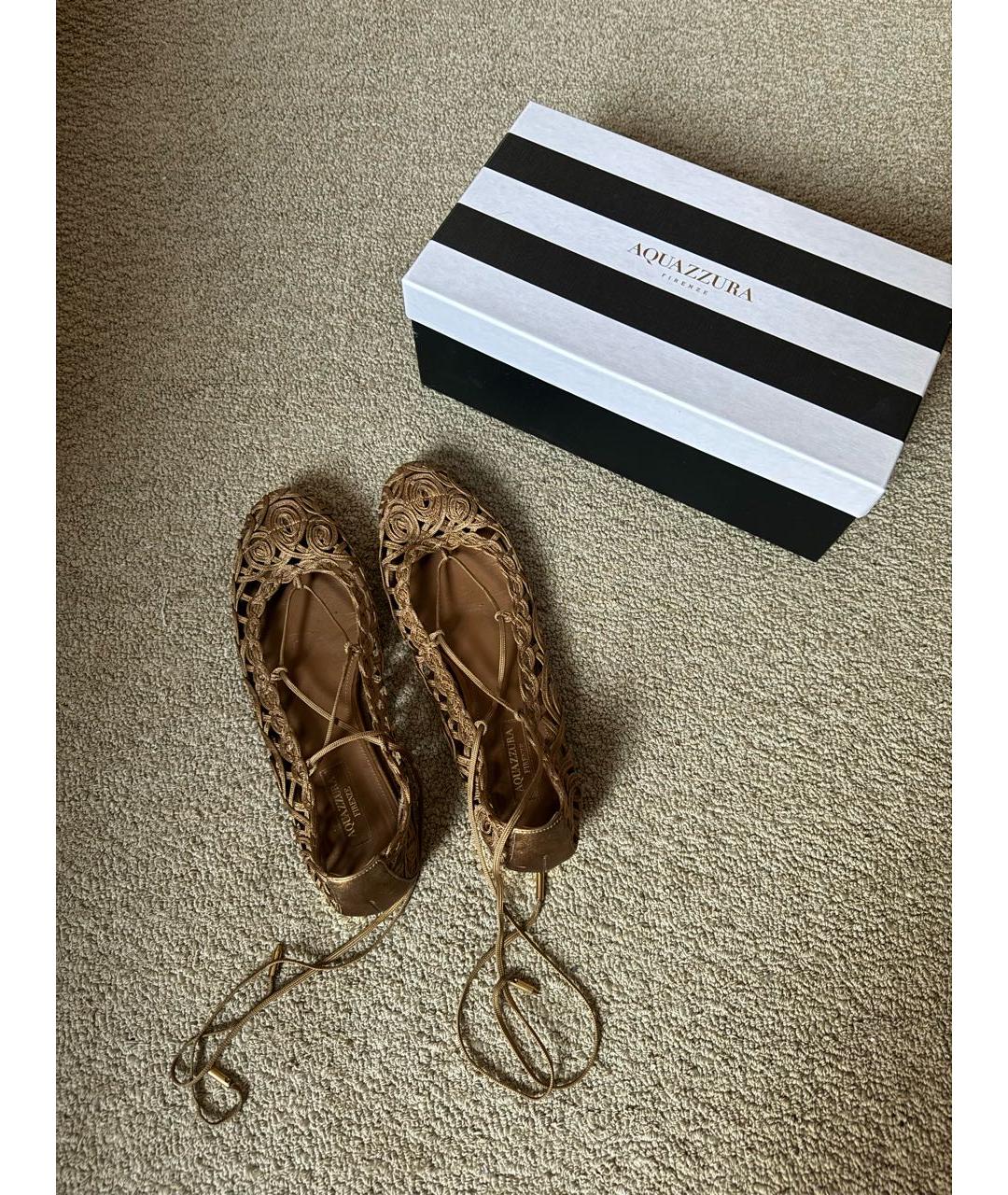 AQUAZZURA Золотые текстильные балетки, фото 5
