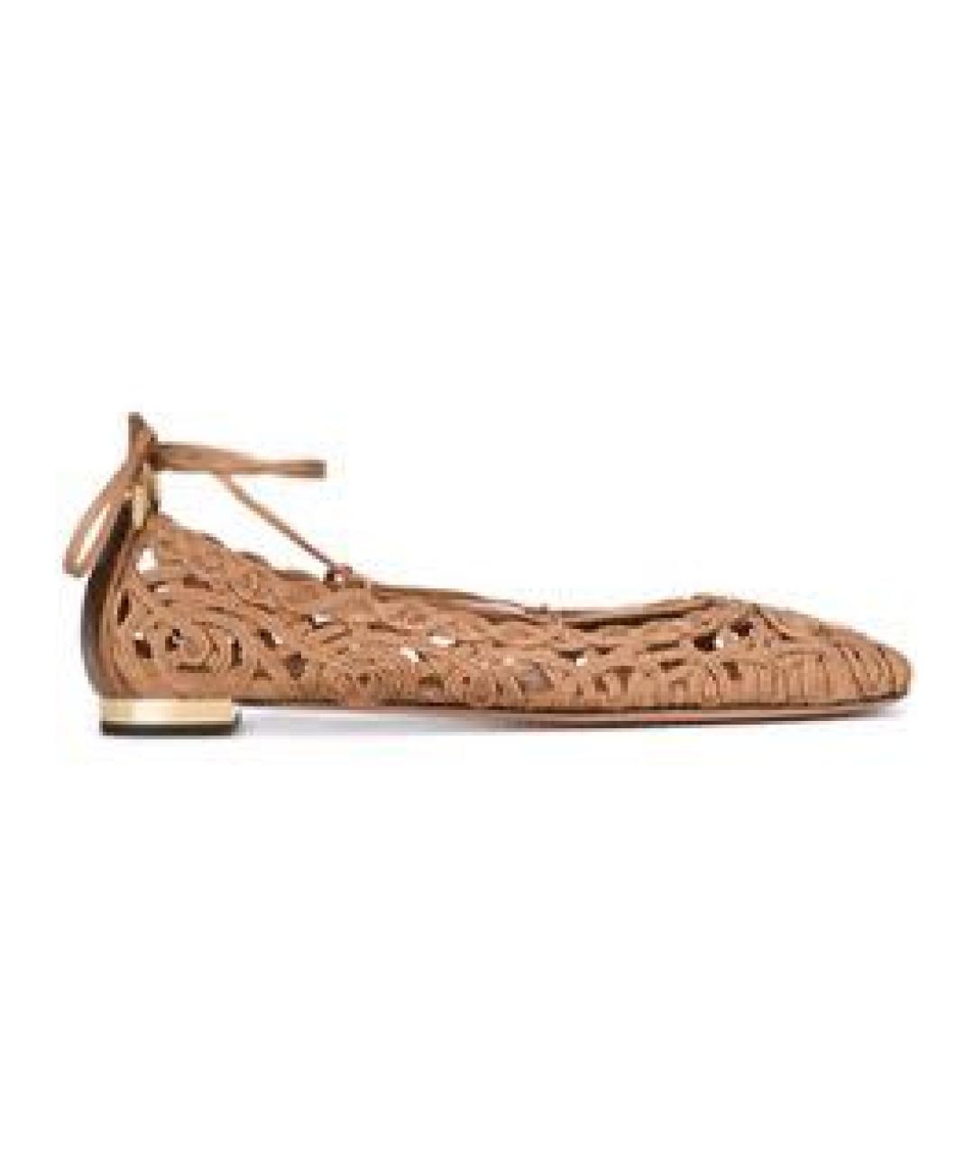 AQUAZZURA Золотые текстильные балетки, фото 7