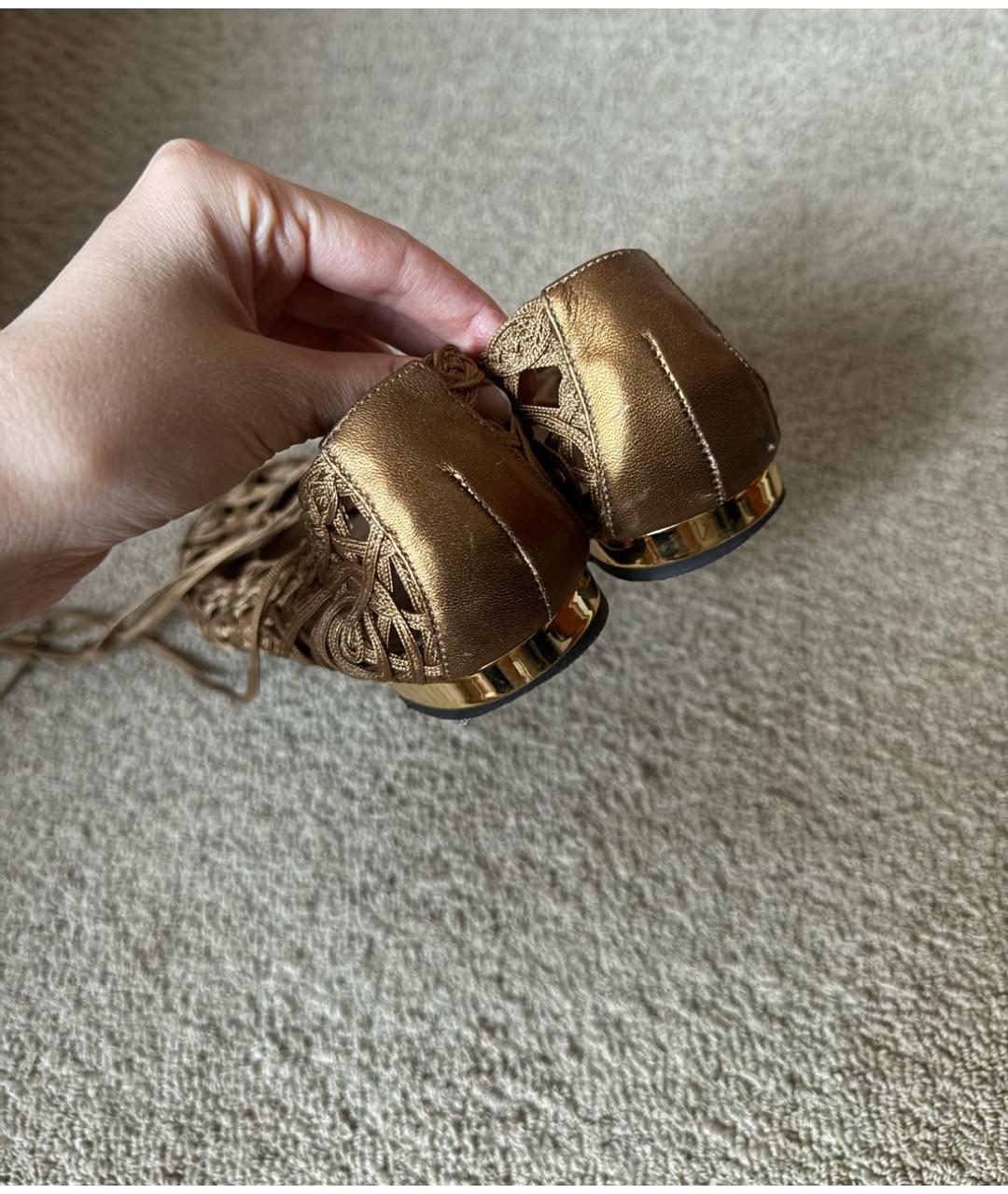 AQUAZZURA Золотые текстильные балетки, фото 3