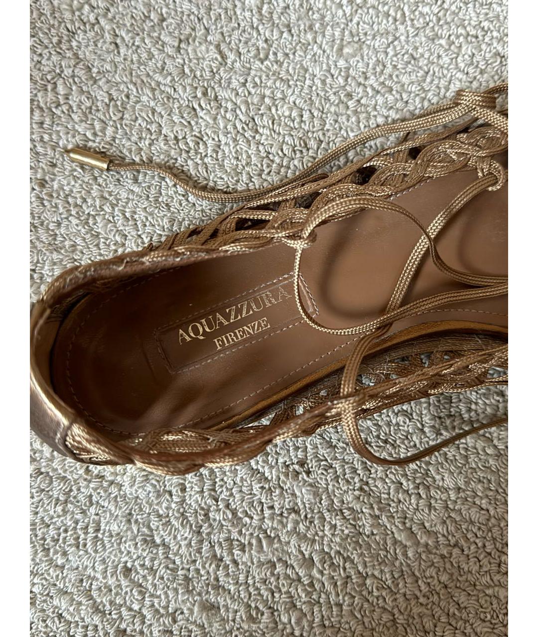 AQUAZZURA Золотые текстильные балетки, фото 2