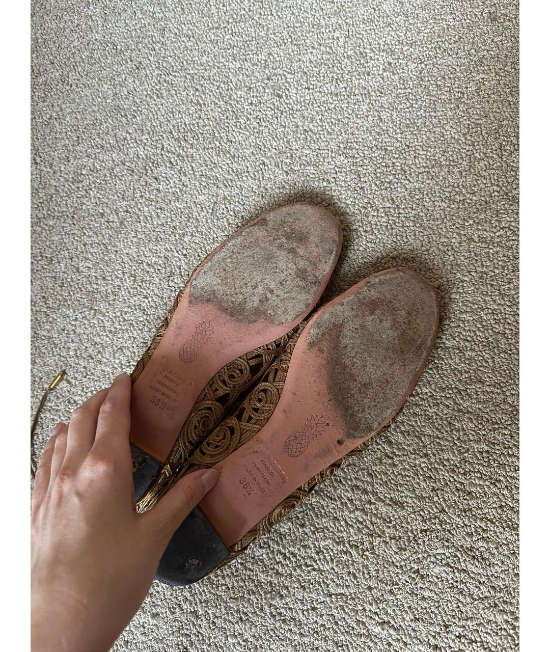 AQUAZZURA Золотые текстильные балетки, фото 4
