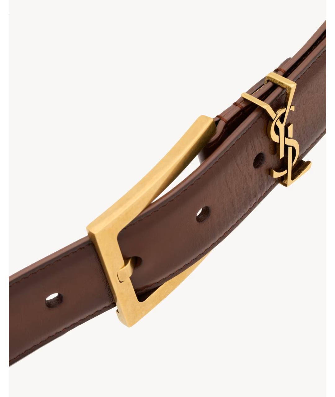 SAINT LAURENT Коричневый кожаный ремень, фото 3