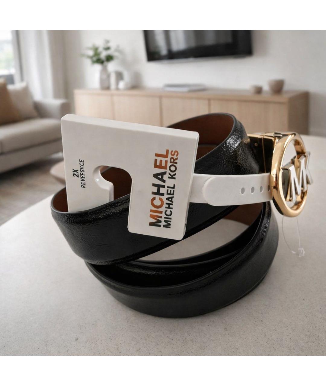 MICHAEL KORS Черный ремень из лакированной кожи, фото 3