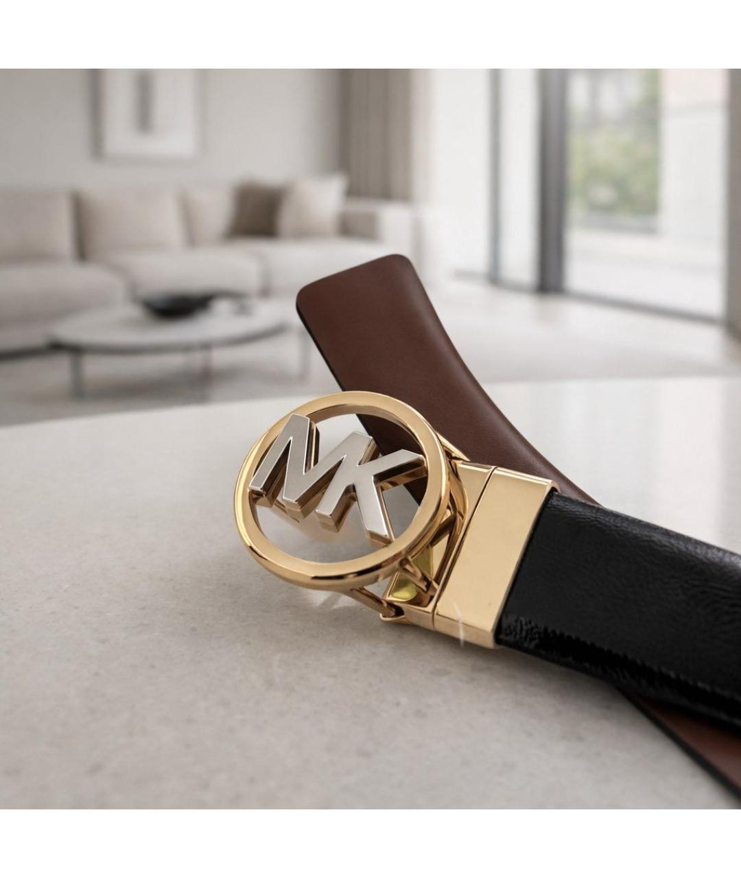 MICHAEL KORS Черный ремень из лакированной кожи, фото 5