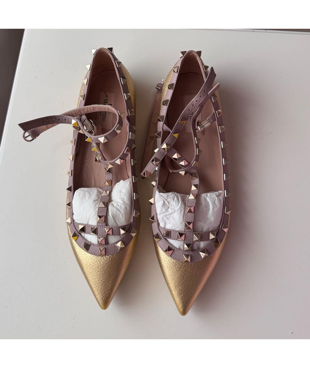 VALENTINO Золотые кожаные балетки, фото 3