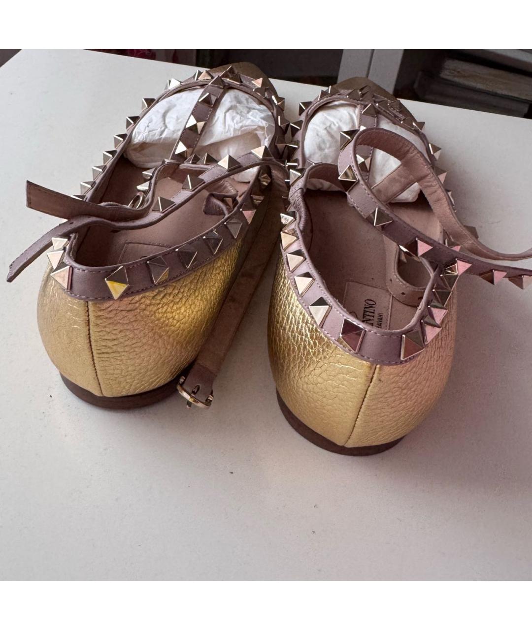 VALENTINO Золотые кожаные балетки, фото 4