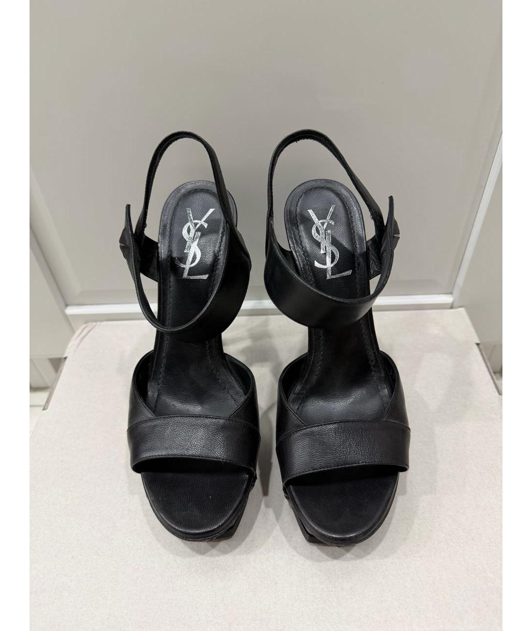 SAINT LAURENT Черные кожаные босоножки, фото 4