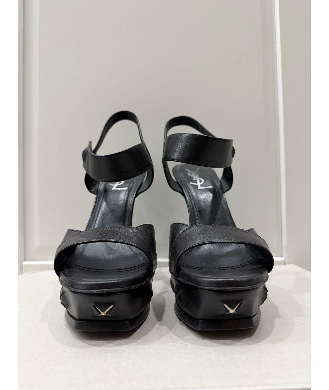 SAINT LAURENT Черные кожаные босоножки, фото 3