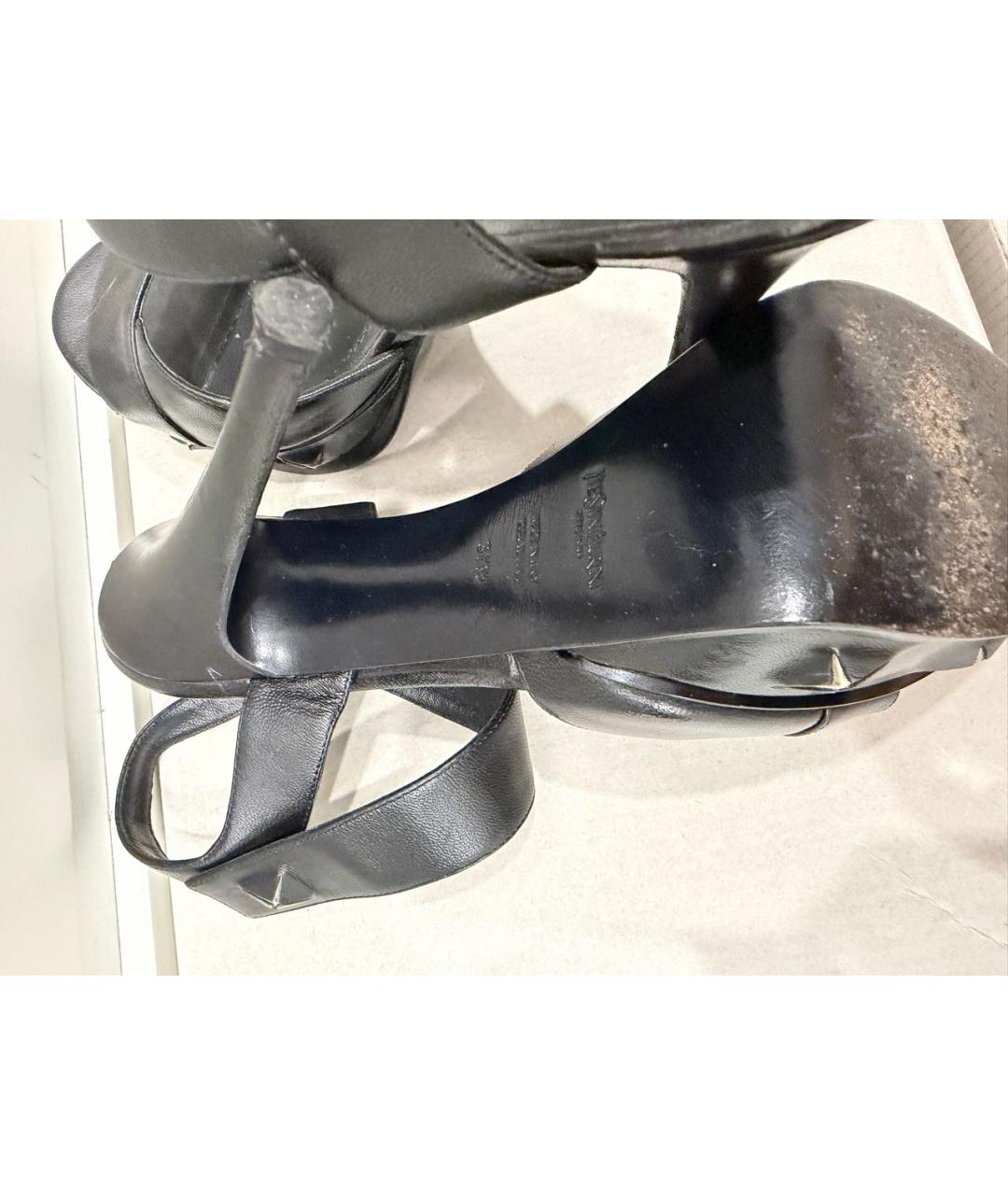 SAINT LAURENT Черные кожаные босоножки, фото 5