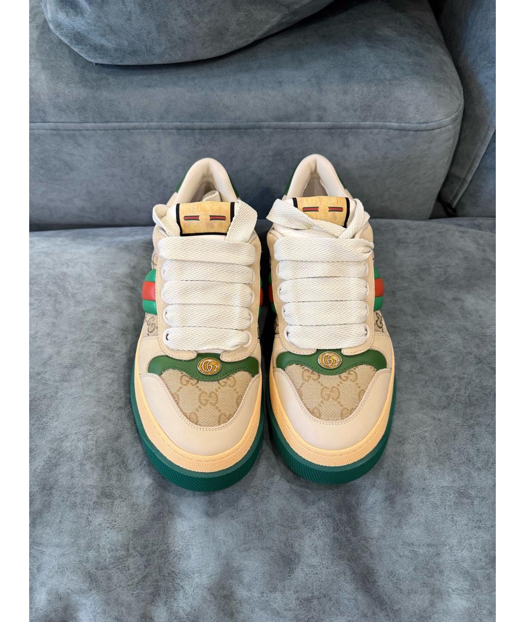 GUCCI Зеленые кожаные низкие кроссовки / кеды, фото 2