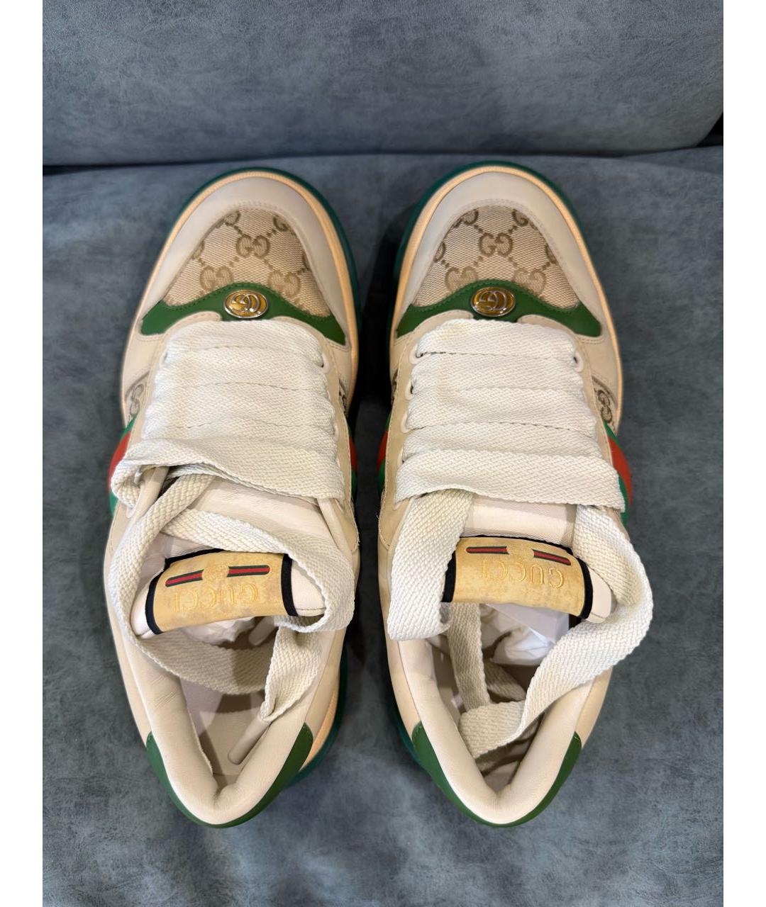 GUCCI Зеленые кожаные низкие кроссовки / кеды, фото 3