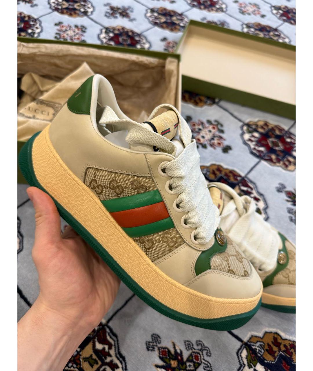 GUCCI Зеленые кожаные низкие кроссовки / кеды, фото 5