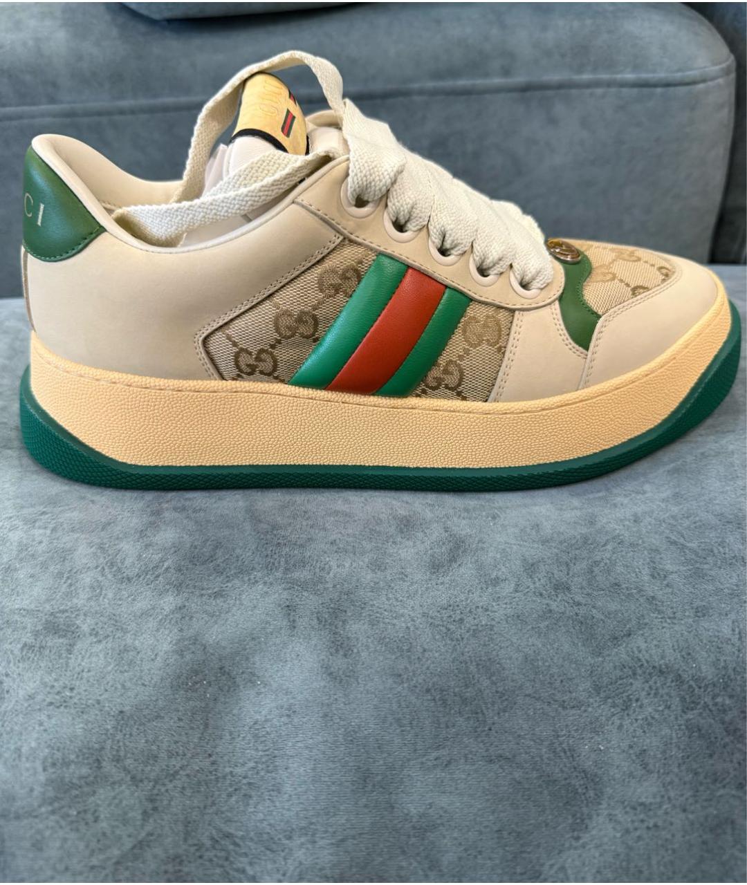 GUCCI Зеленые кожаные низкие кроссовки / кеды, фото 9