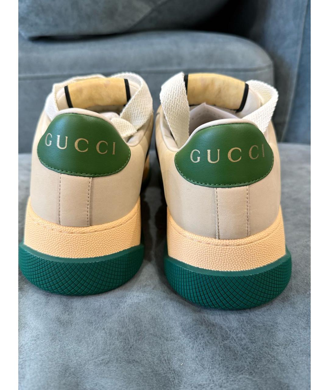 GUCCI Зеленые кожаные низкие кроссовки / кеды, фото 4