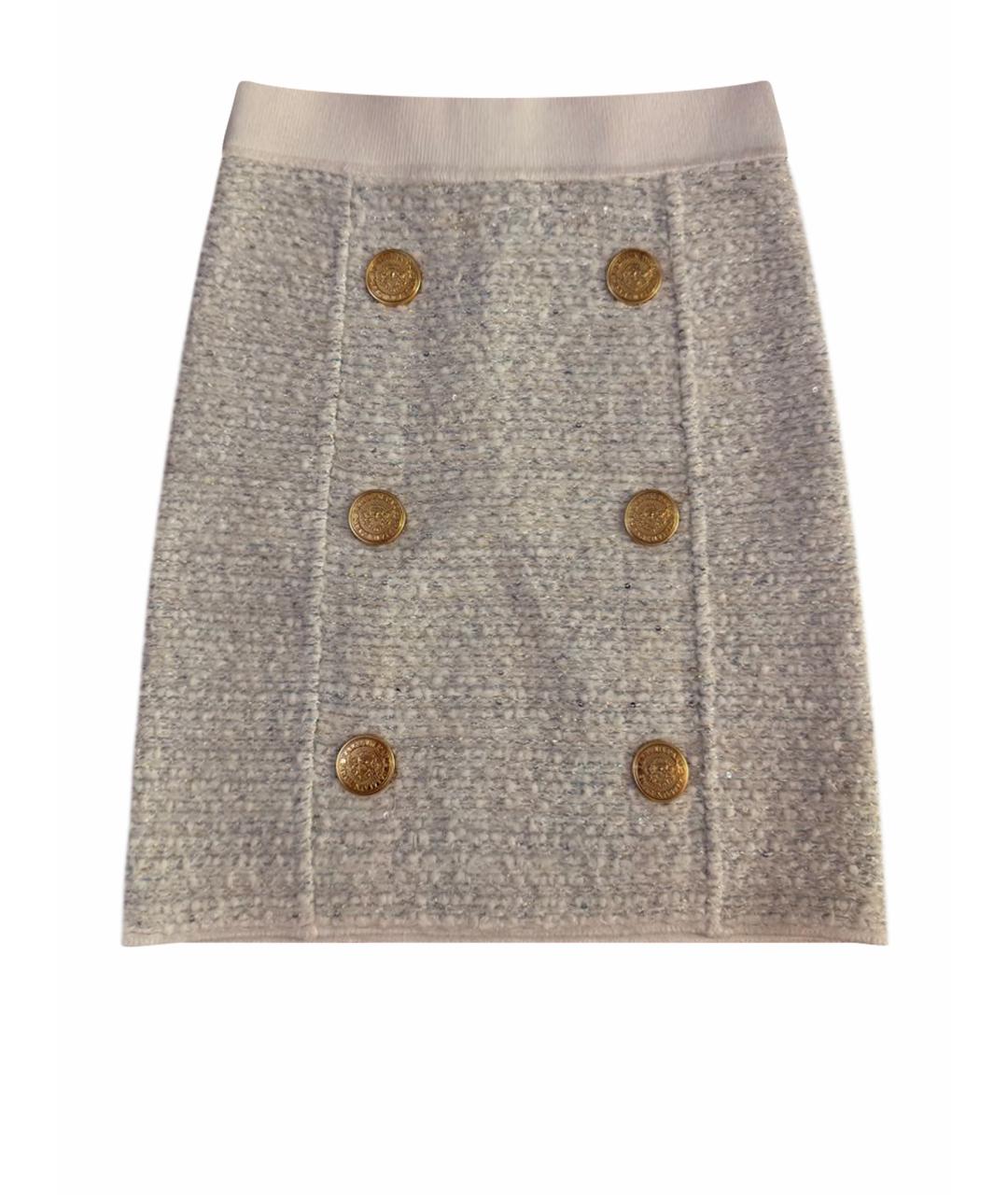 BALMAIN Голубая твидовая юбка мини, фото 1