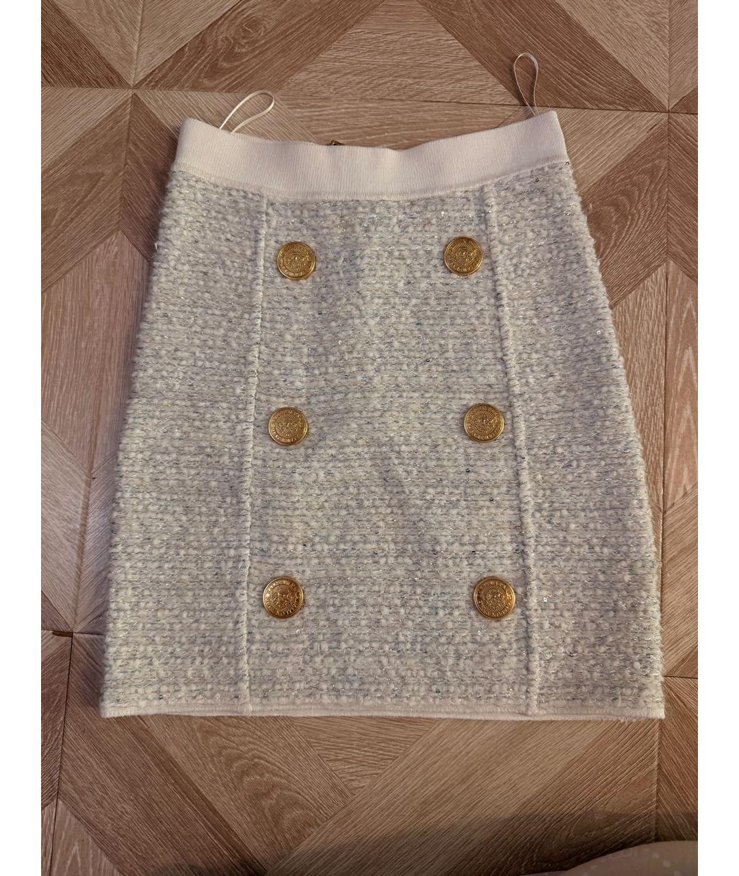 BALMAIN Голубая твидовая юбка мини, фото 7