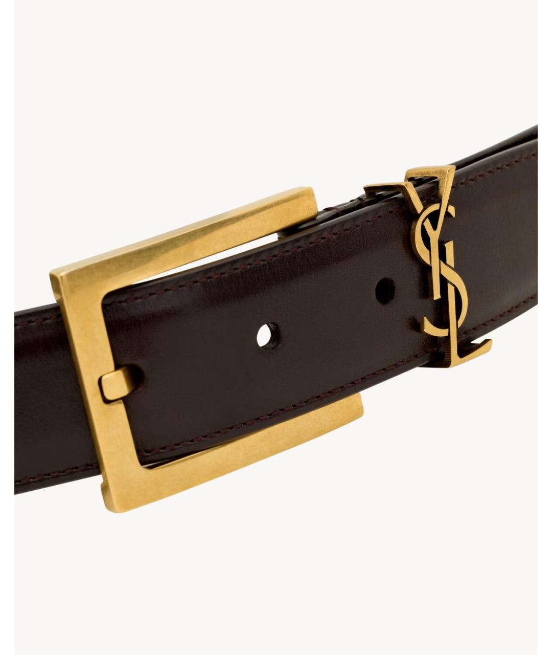 SAINT LAURENT Коричневый кожаный ремень, фото 3