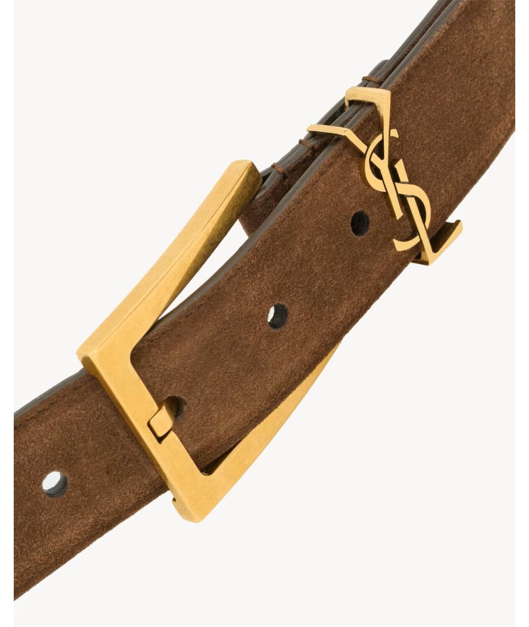 SAINT LAURENT Коричневый замшевый ремень, фото 2
