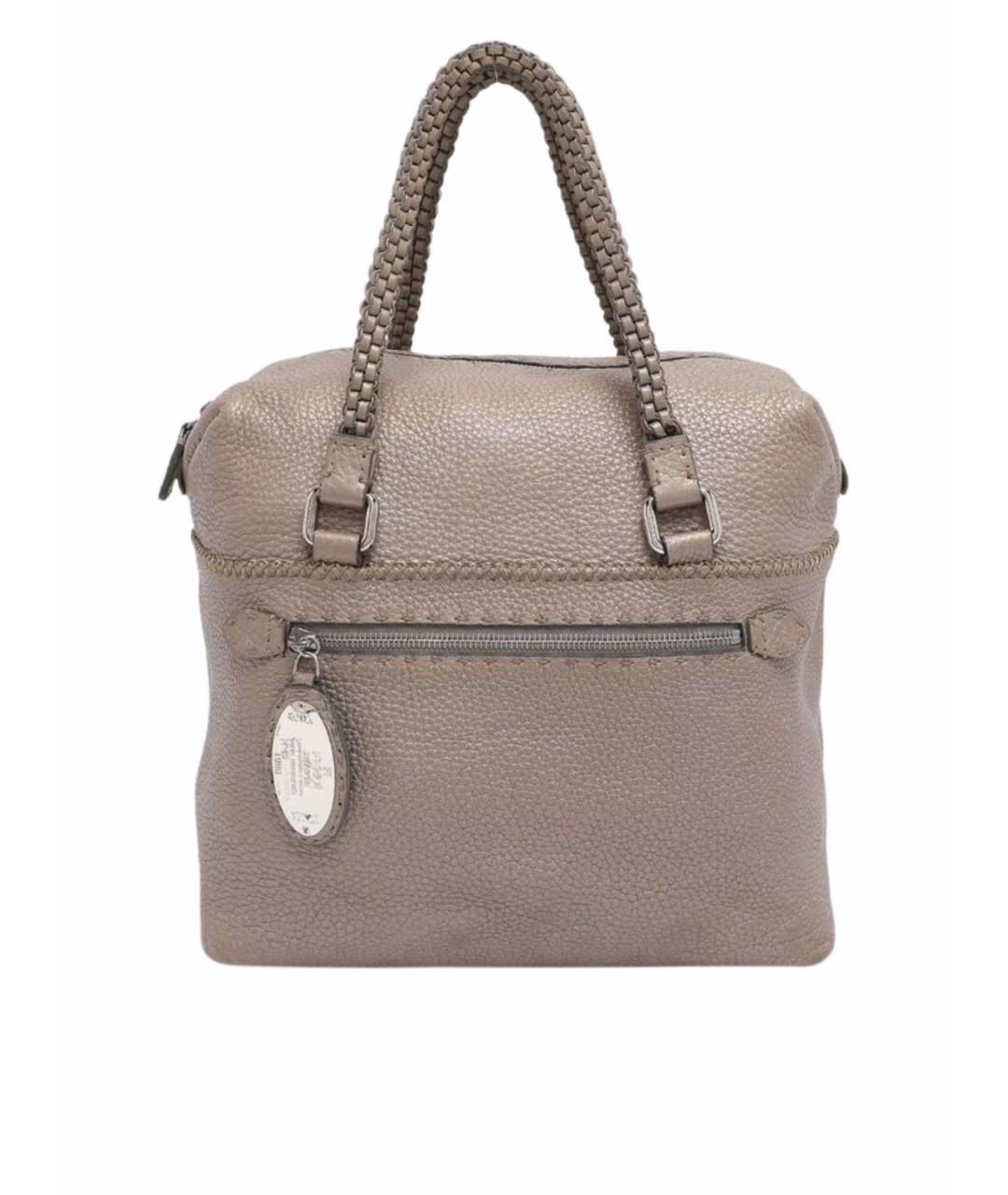 FENDI Серая кожаная сумка тоут, фото 1