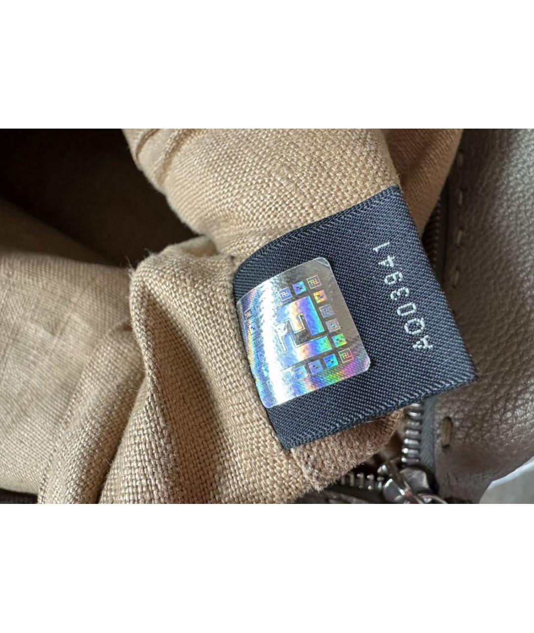 FENDI Серая кожаная сумка тоут, фото 6