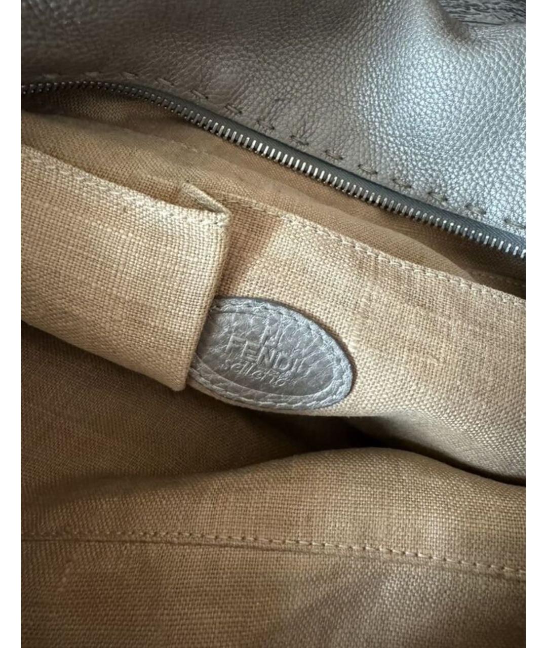 FENDI Серая кожаная сумка тоут, фото 4