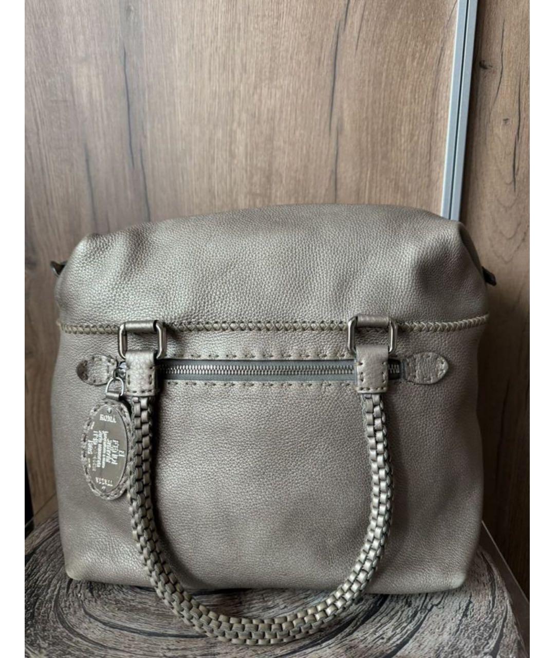 FENDI Серая кожаная сумка тоут, фото 3