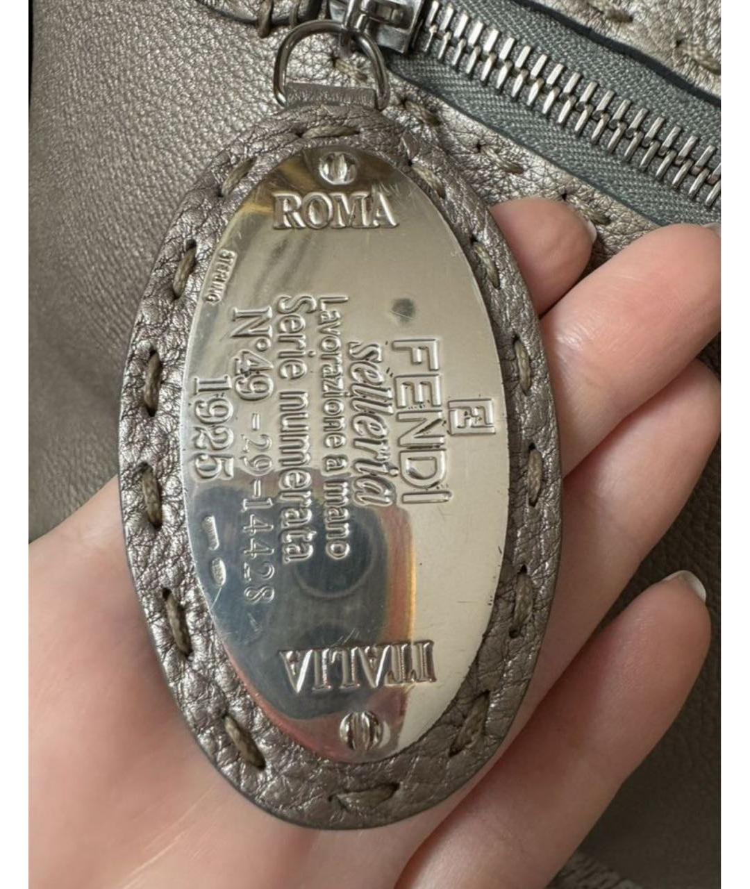 FENDI Серая кожаная сумка тоут, фото 5