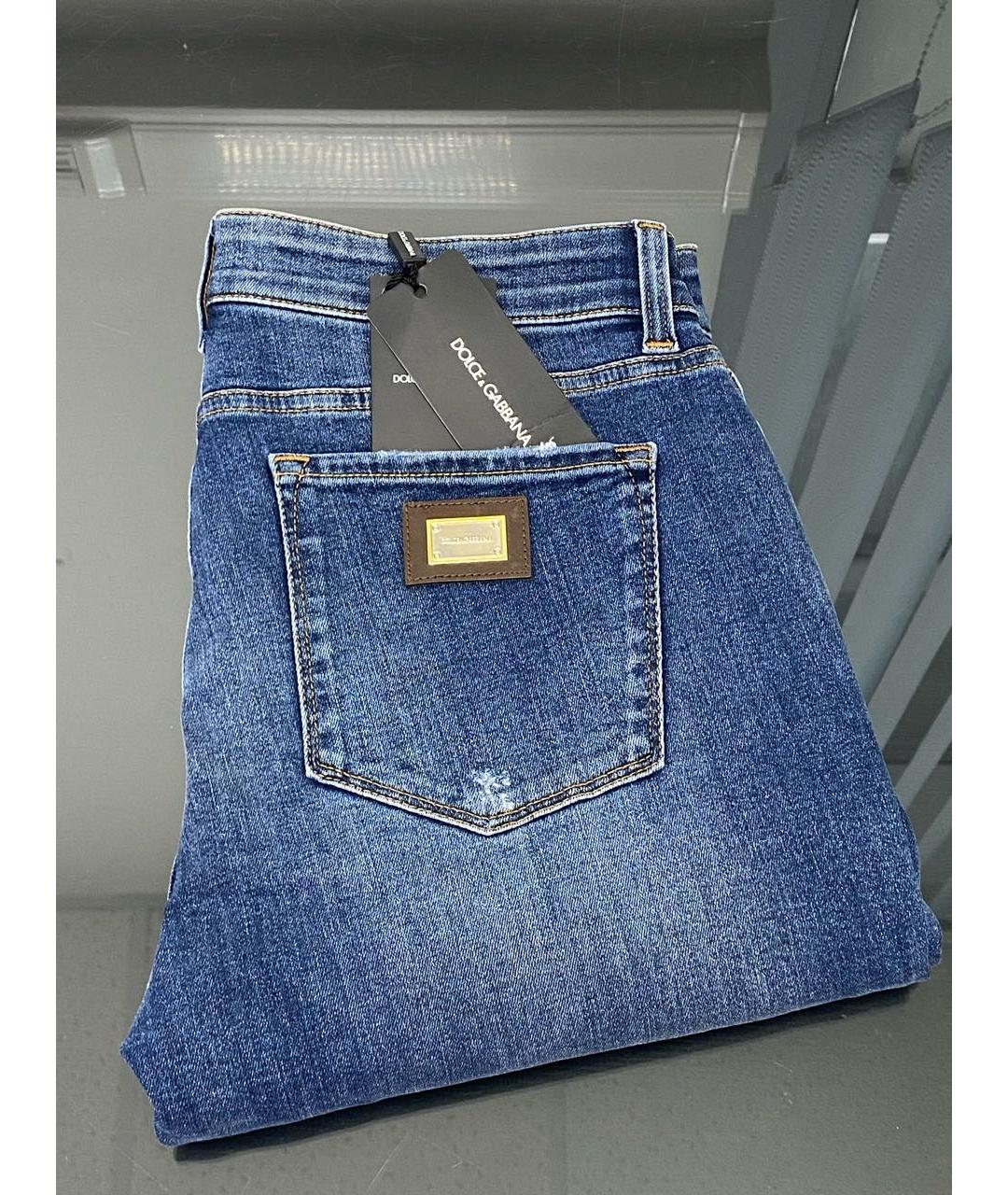 DOLCE&GABBANA Синие хлопко-эластановые джинсы слим, фото 4