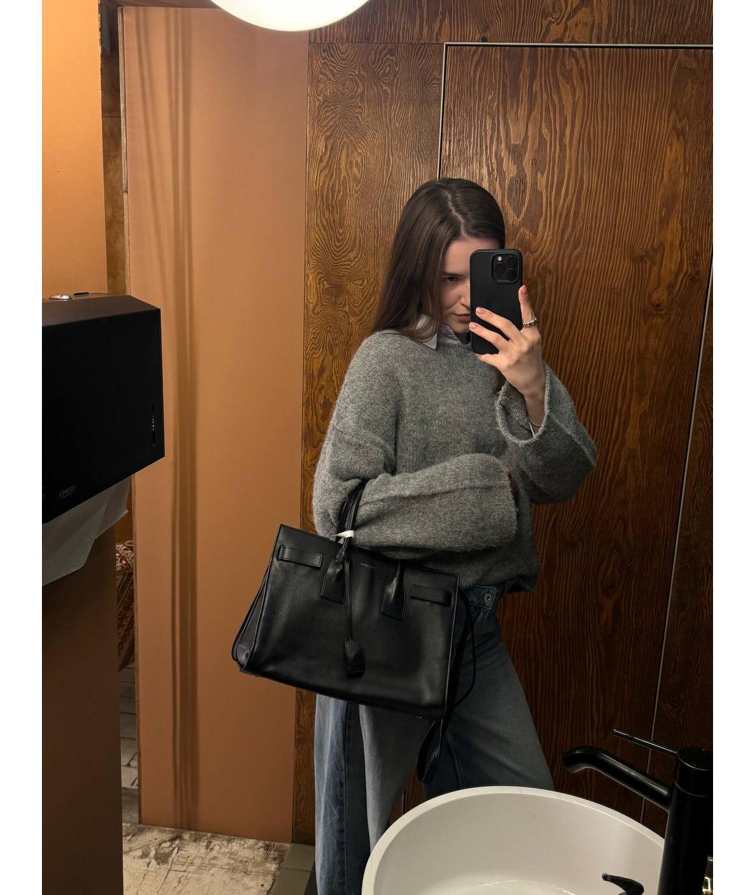 SAINT LAURENT Черная кожаная сумка через плечо, фото 8