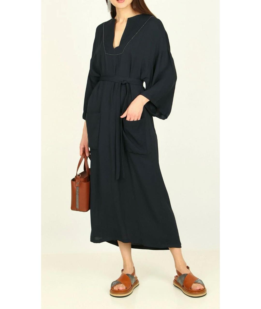 FABIANA FILIPPI Темно-синее вискозное повседневное платье, фото 6