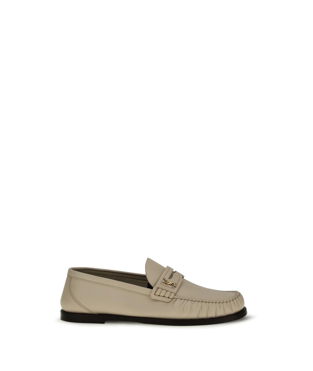 SAINT LAURENT Бежевые кожаные лоферы, фото 1