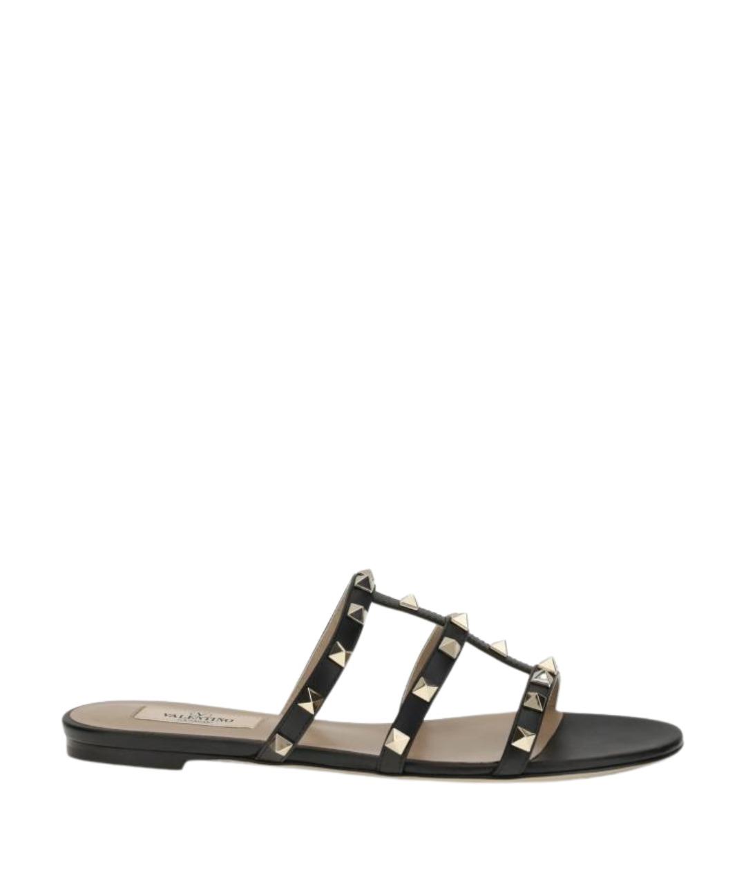 VALENTINO Черные кожаные шлепанцы, фото 1