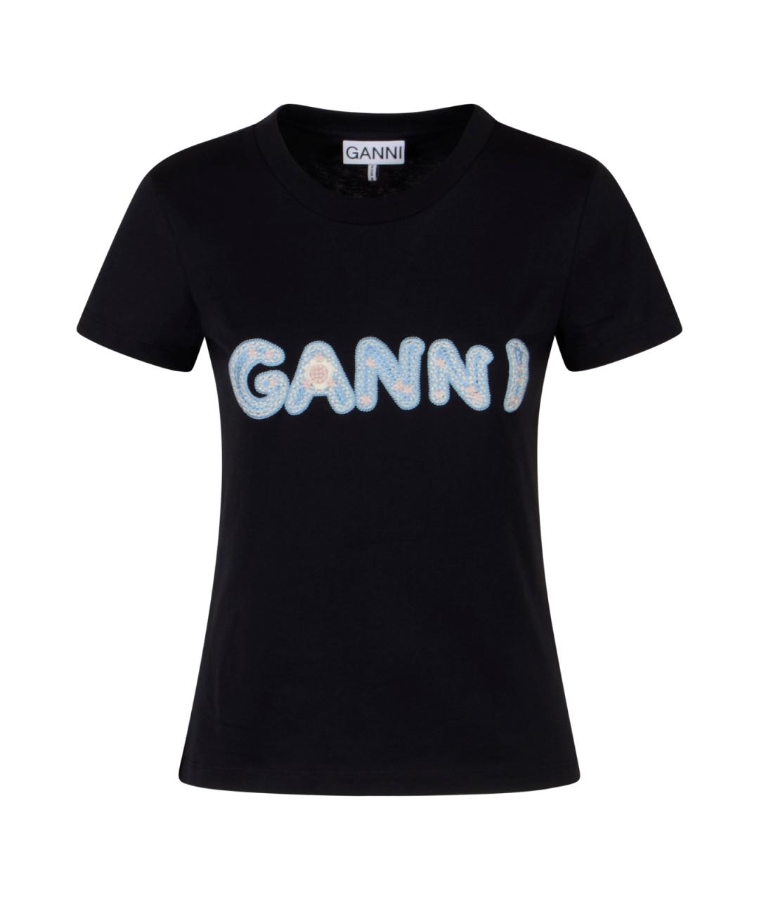 GANNI Черная хлопковая футболка, фото 1