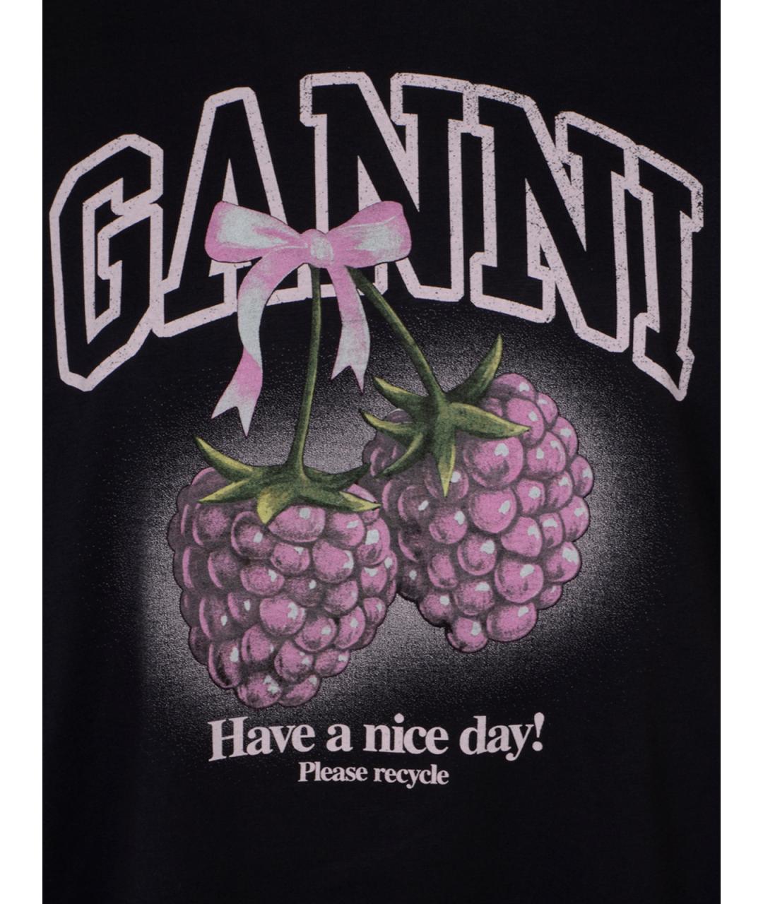 GANNI Черная хлопковая футболка, фото 3