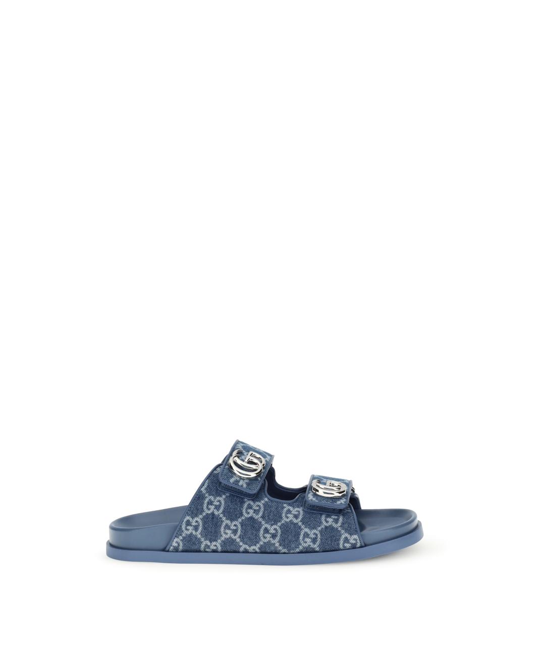 GUCCI Синие текстильные шлепанцы, фото 5