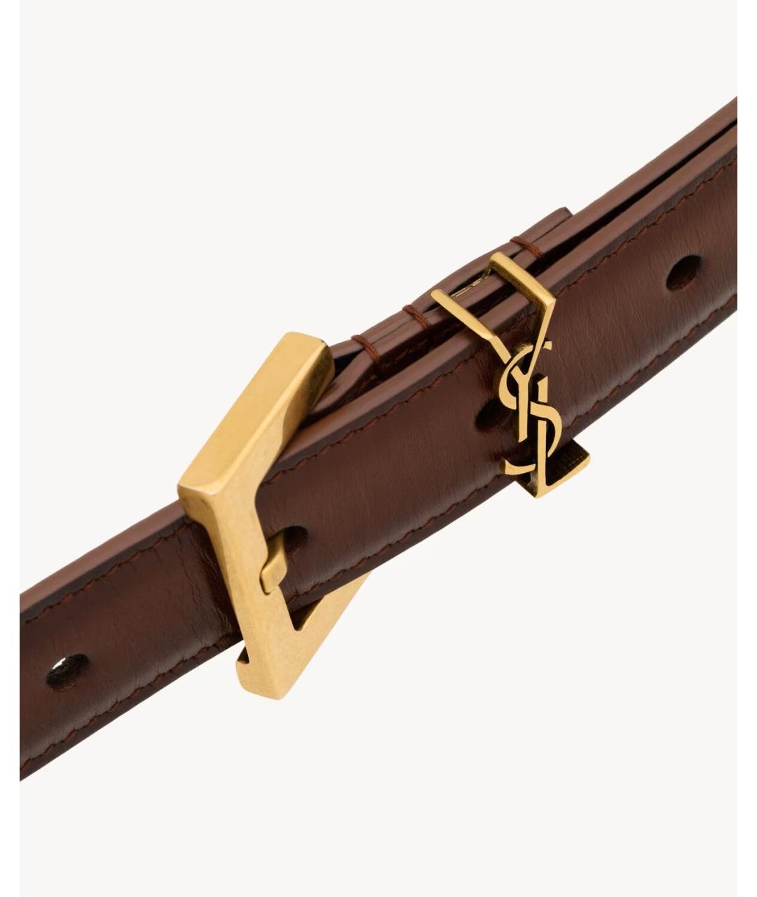 SAINT LAURENT Коричневый кожаный ремень, фото 3