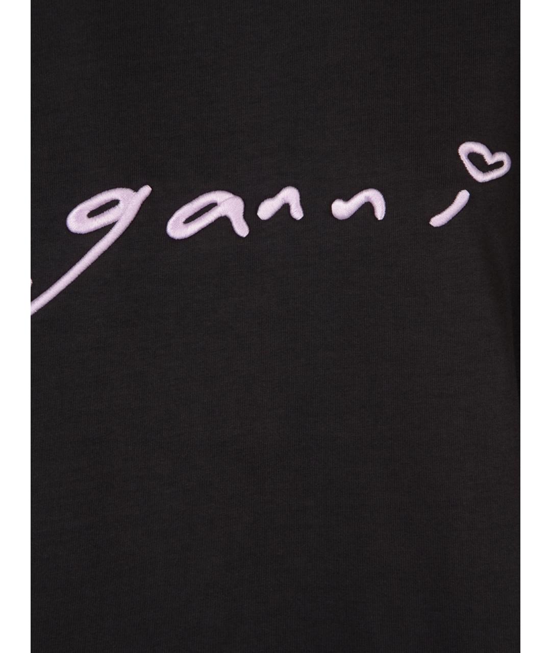 GANNI Черная хлопковая футболка, фото 3