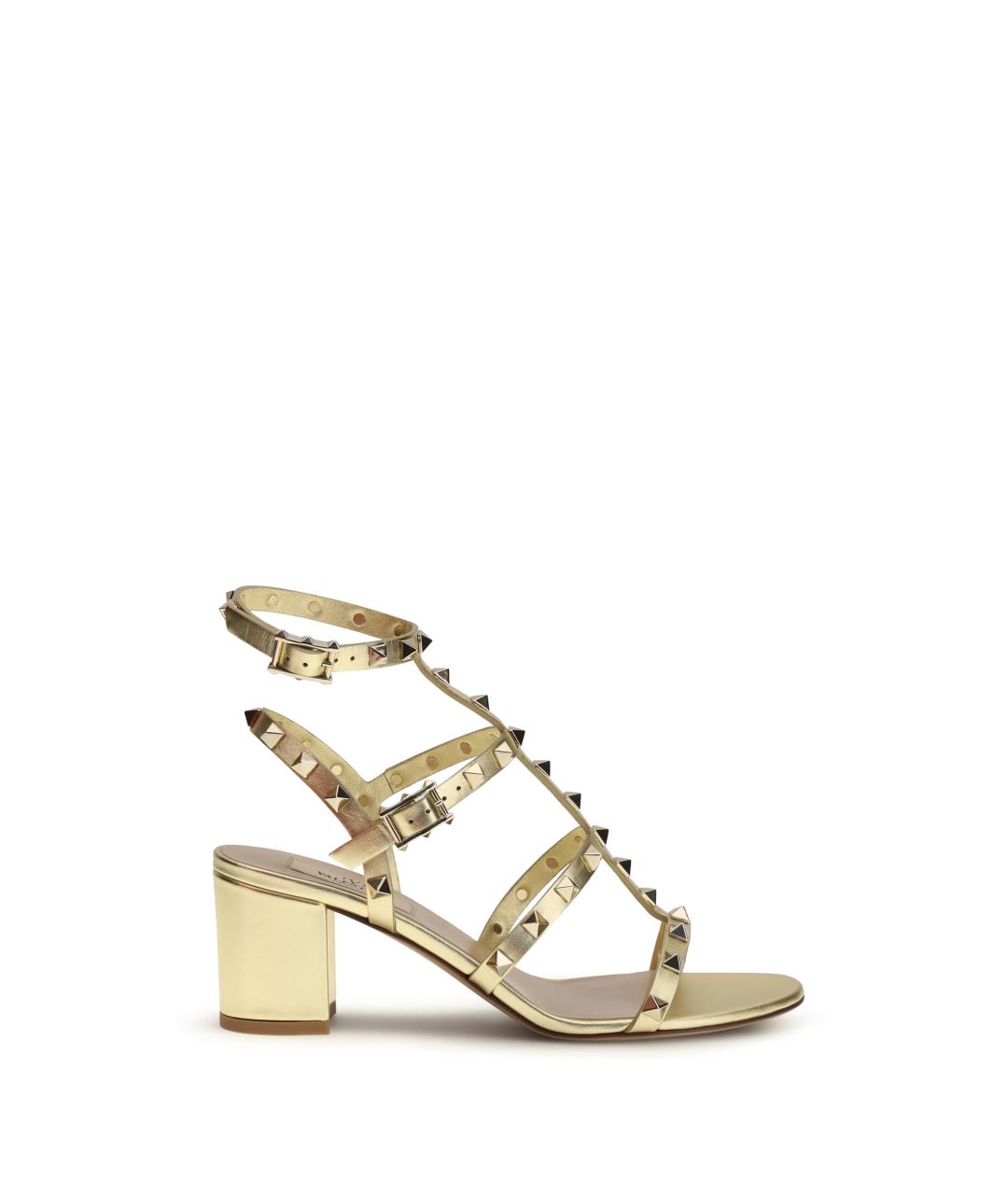 VALENTINO Золотые кожаные босоножки, фото 1