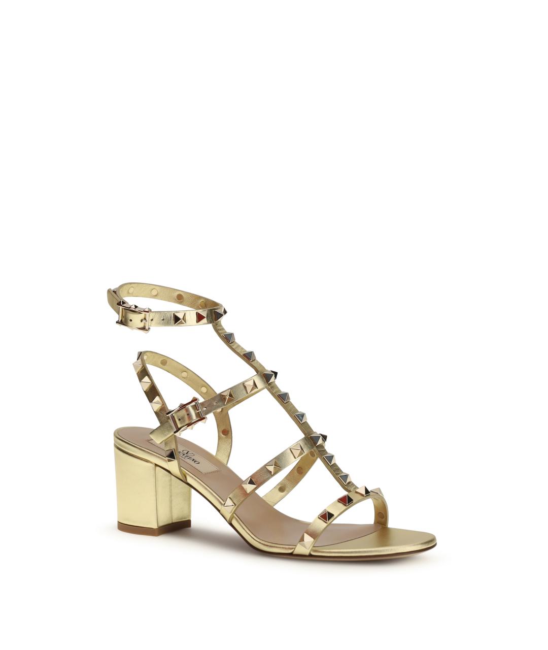 VALENTINO Золотые кожаные босоножки, фото 2