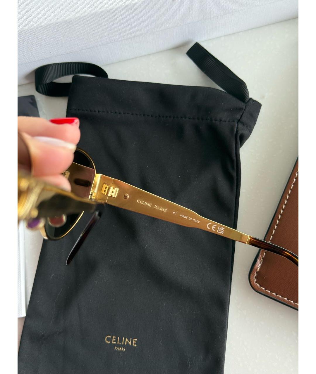 CELINE Золотые металлические солнцезащитные очки, фото 5